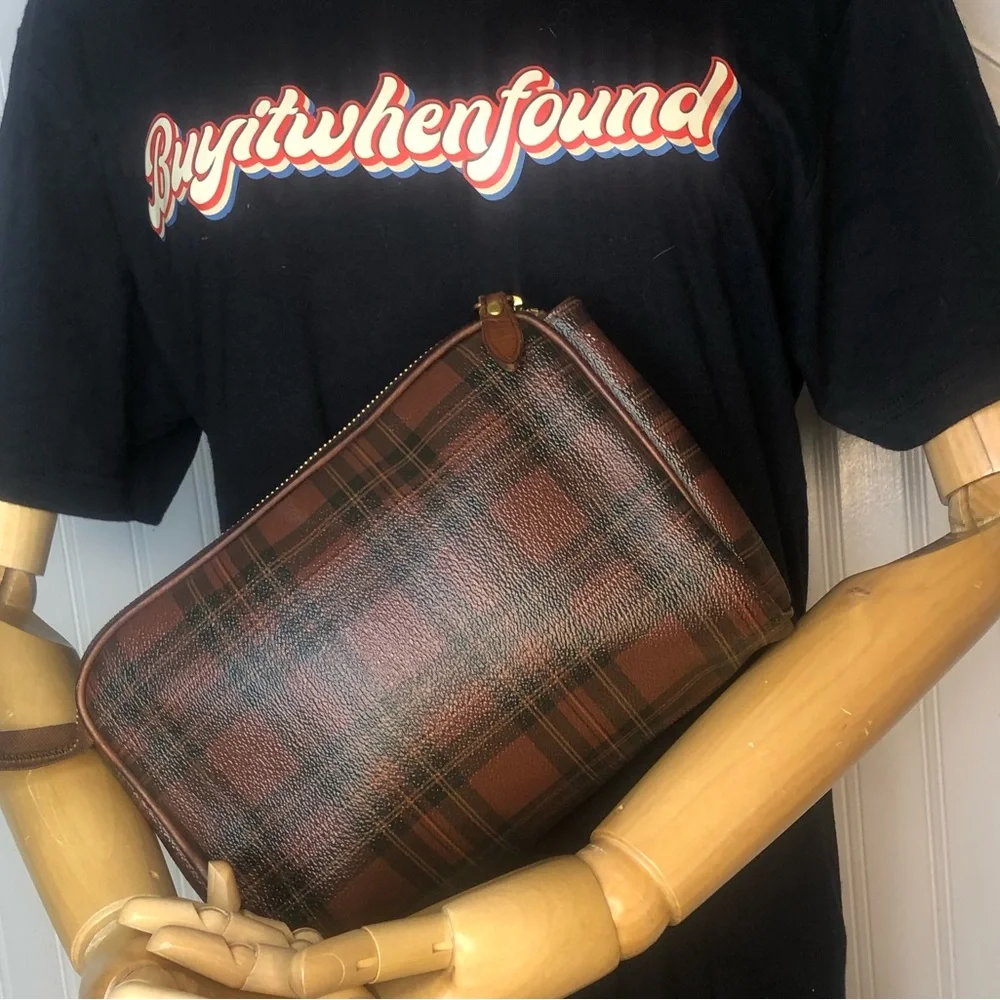 RALPH LAUREN Tartan Plaid Top Zipper Clutch Makeup Toiletry Bag Vintage